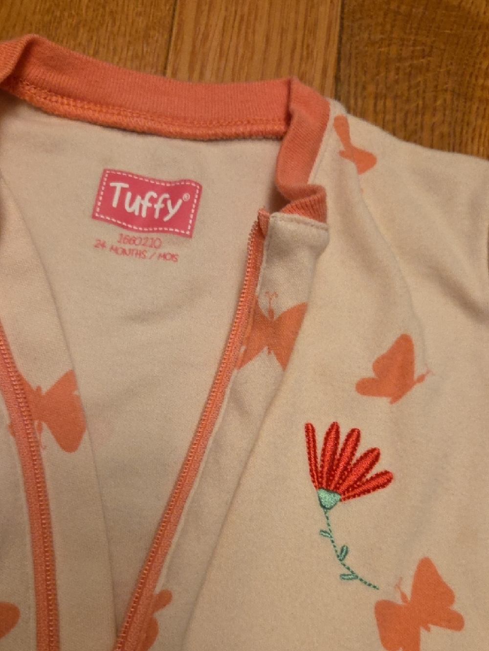 Tuffy 24M Zip Up Onsie Sleeper Footed Pajamas with Flower Butterfly Print - Picture 2 of 4